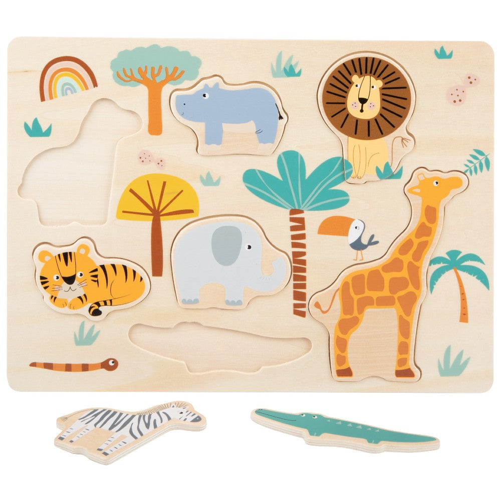 Puzzle din lemn cu animale, Safari, Small Foot, 12 luni+