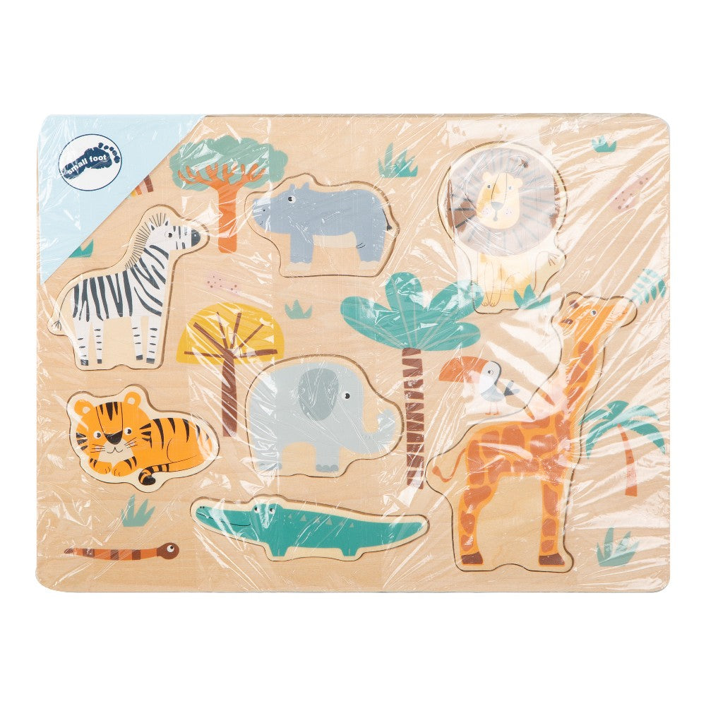 Puzzle din lemn cu animale, Safari, Small Foot, 12 luni+