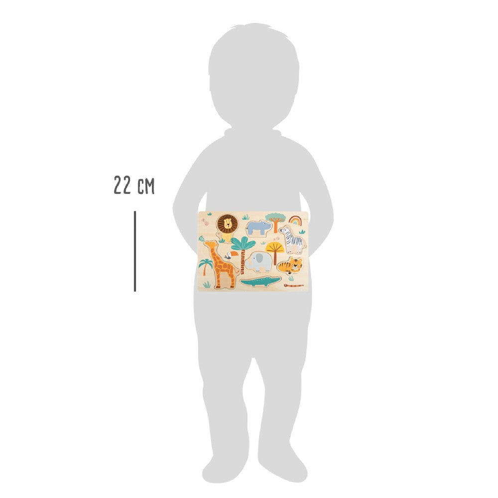 Puzzle din lemn cu animale, Safari, Small Foot, 12 luni+
