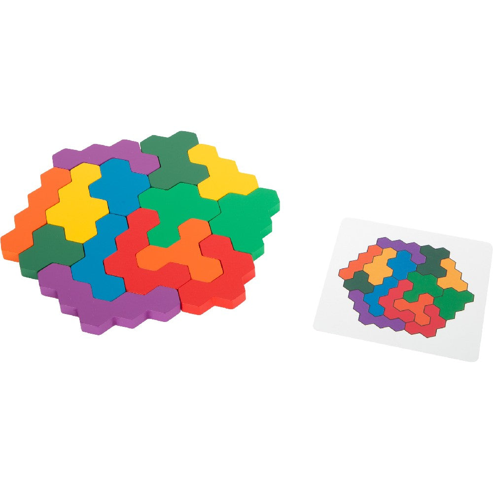 Puzzle educativ Hexagon din lemn, Small Foot, 14 piese, 3 ani+