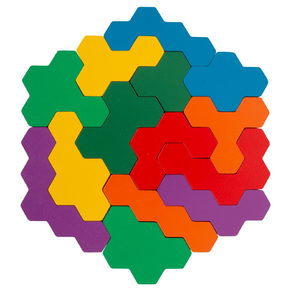 Puzzle educativ Hexagon din lemn, Small Foot, 14 piese, 3 ani+
