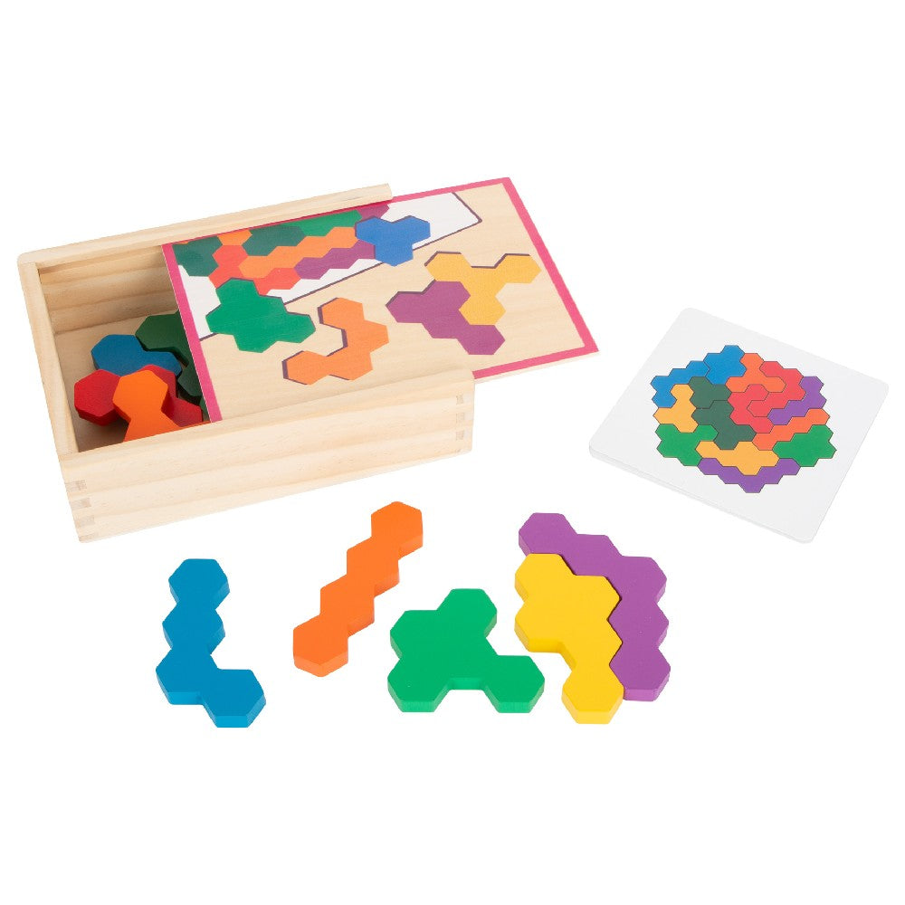 Puzzle educativ Hexagon din lemn, Small Foot, 14 piese, 3 ani+