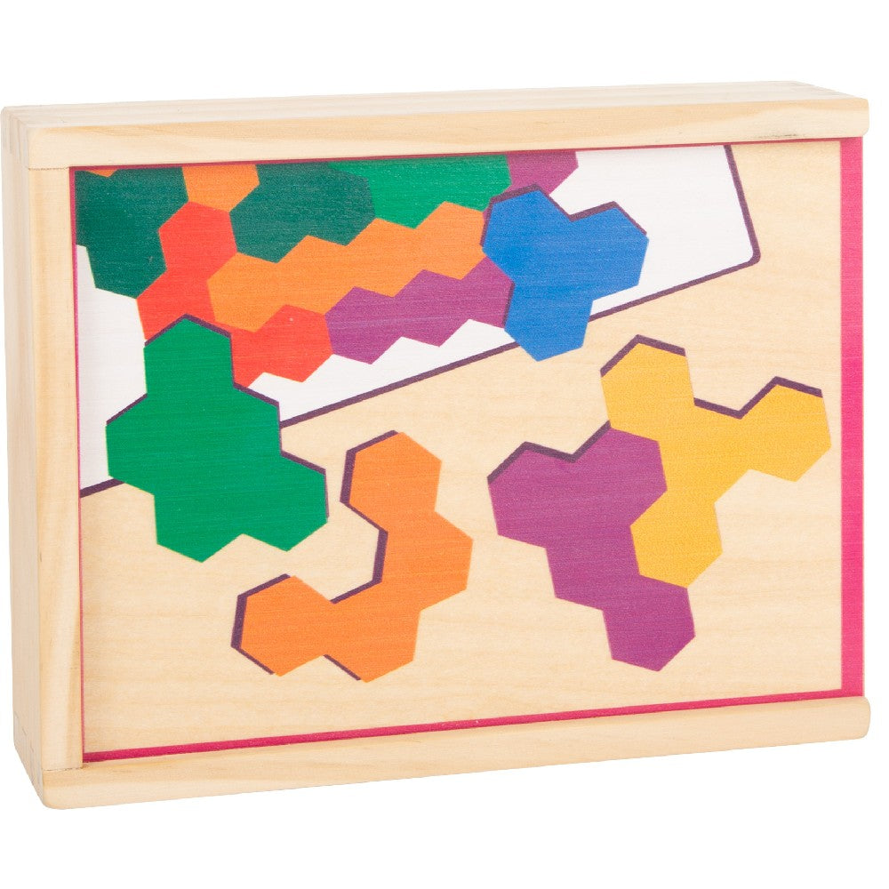 Puzzle educativ Hexagon din lemn, Small Foot, 14 piese, 3 ani+