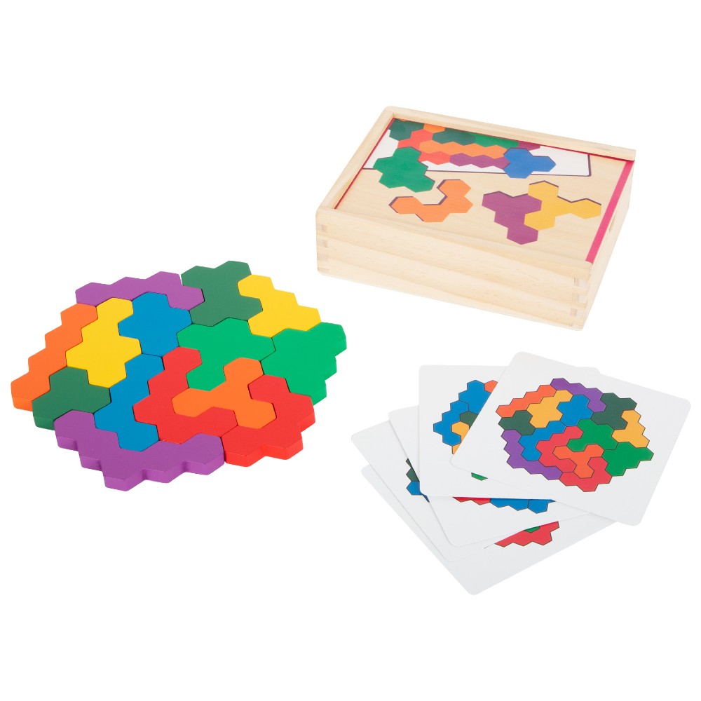 Puzzle educativ Hexagon din lemn, Small Foot, 14 piese, 3 ani+