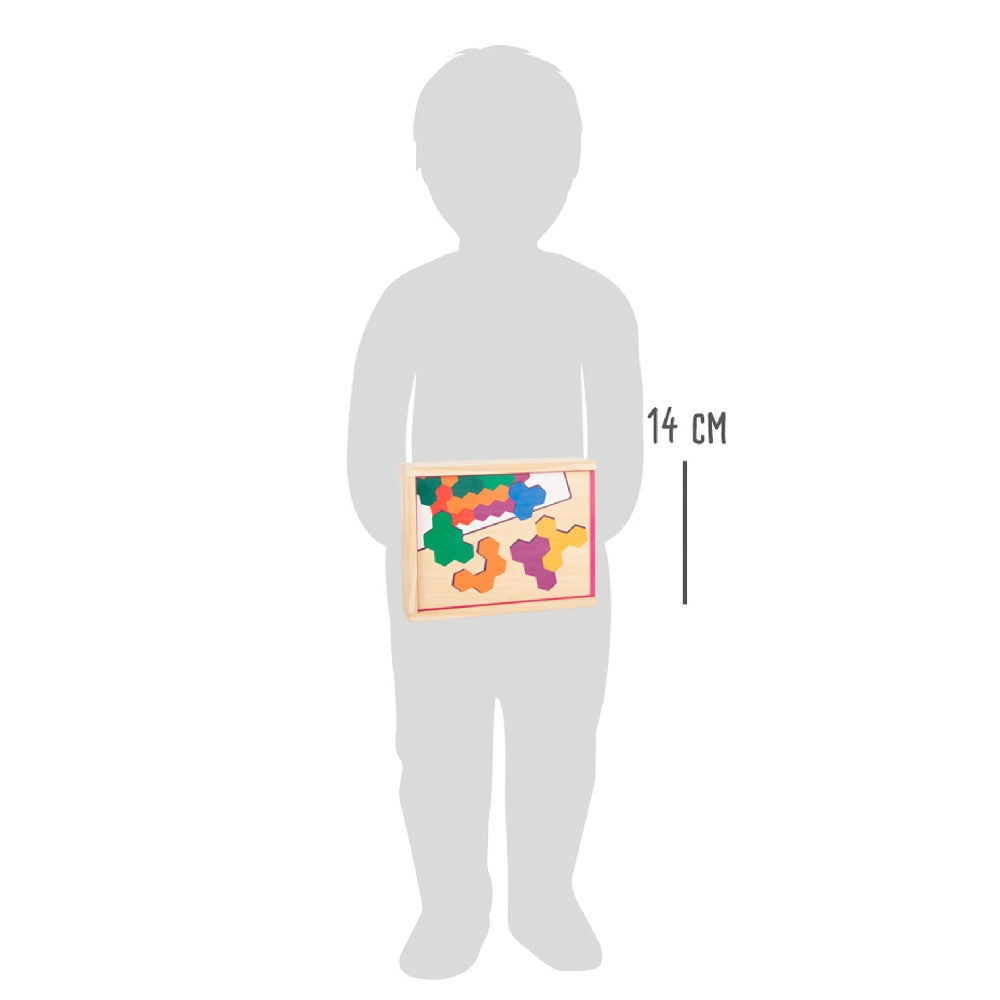 Puzzle educativ Hexagon din lemn, Small Foot, 14 piese, 3 ani+
