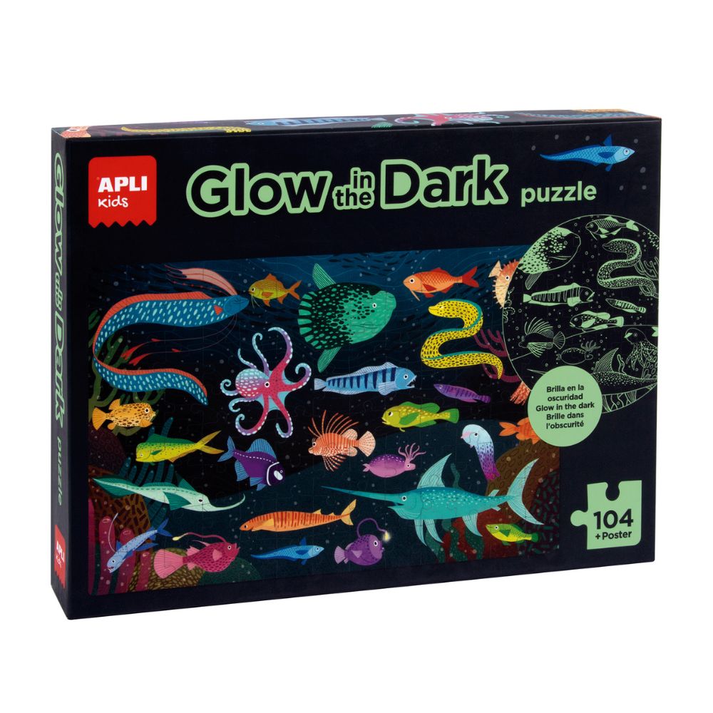 Puzzle forforescent, Animale Marine- Glow In The Dark, 104 piese, Apli, 5 ani+