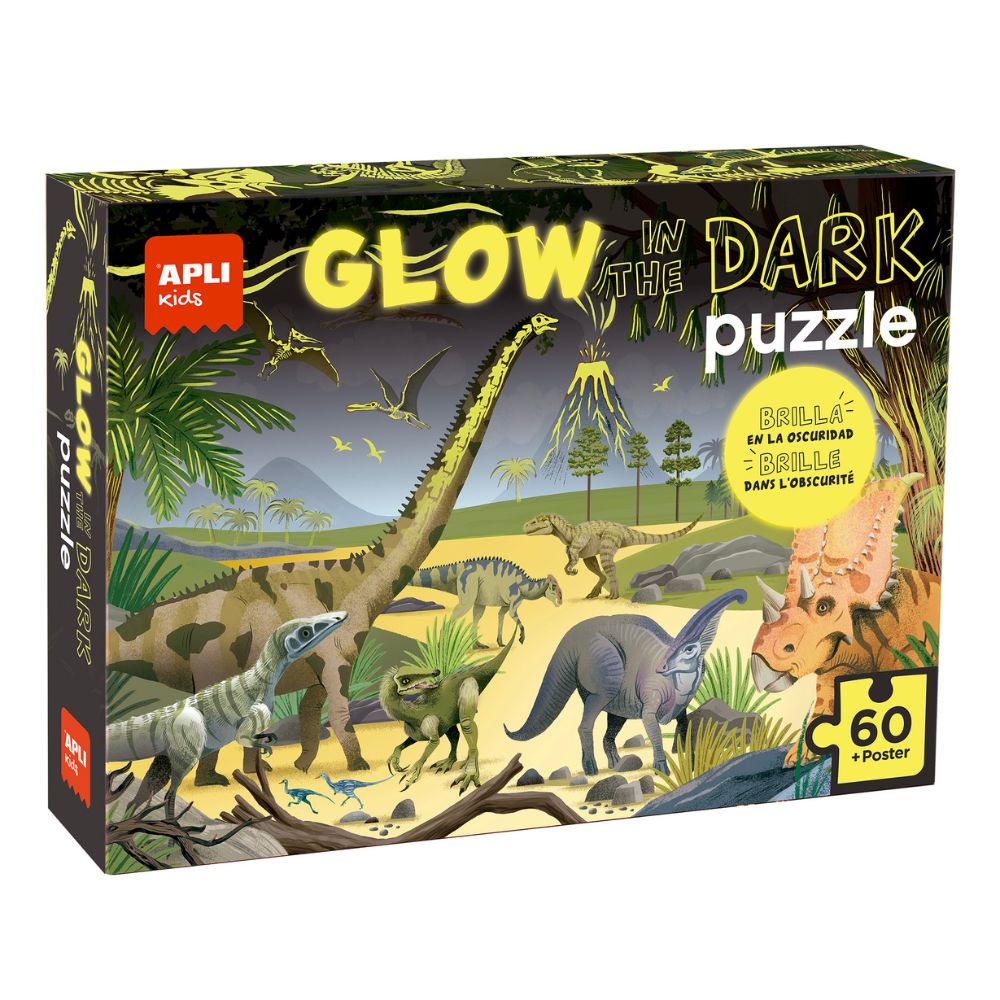 Puzzle forforescent, Dinozauri- Glow In The Dark, 60 piese, Apli, 4 ani+