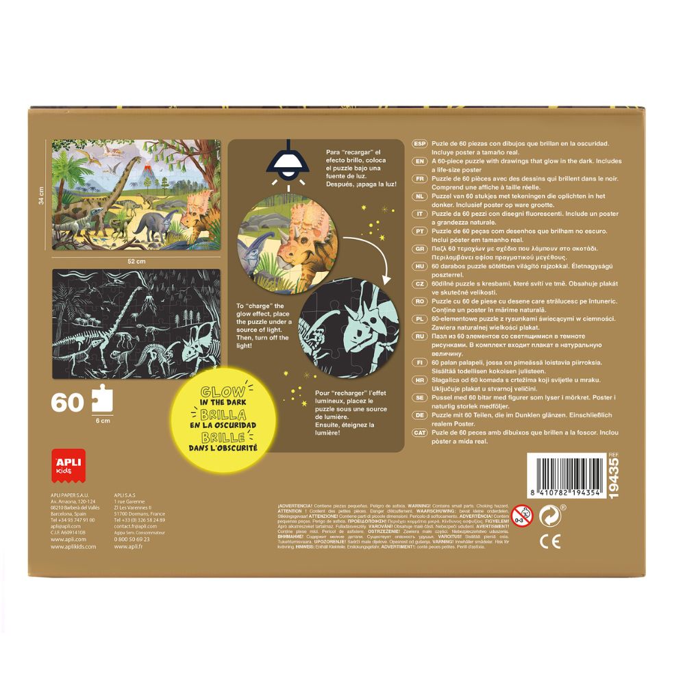 Puzzle forforescent, Dinozauri- Glow In The Dark, 60 piese, Apli, 4 ani+