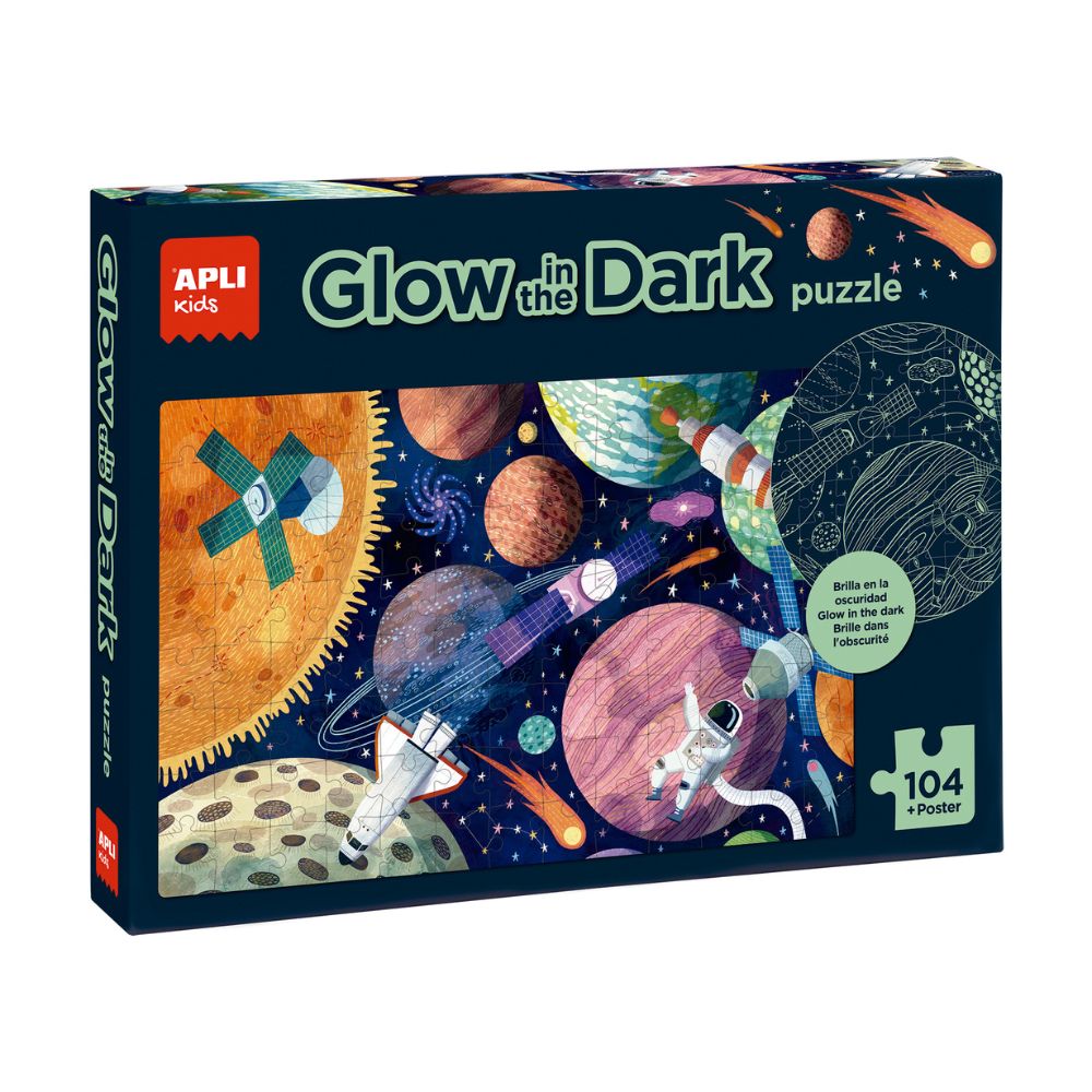 Puzzle forforescent, Sistemul Solar- Glow In The Dark, 104 piese, Apli, 5 ani+