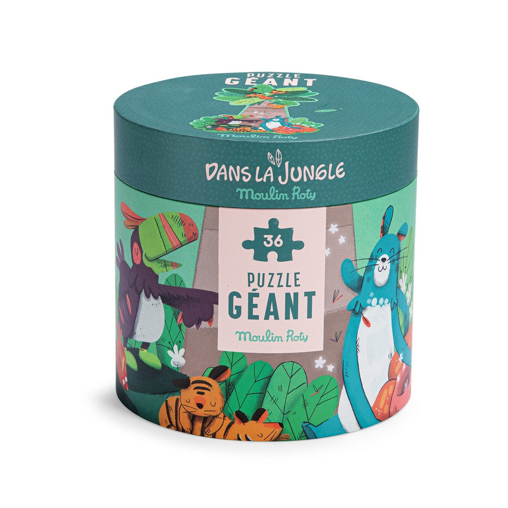 Puzzle gigant cu palmieri, Jungla veselă, Moulin Roty, 36 piese, 4 ani+