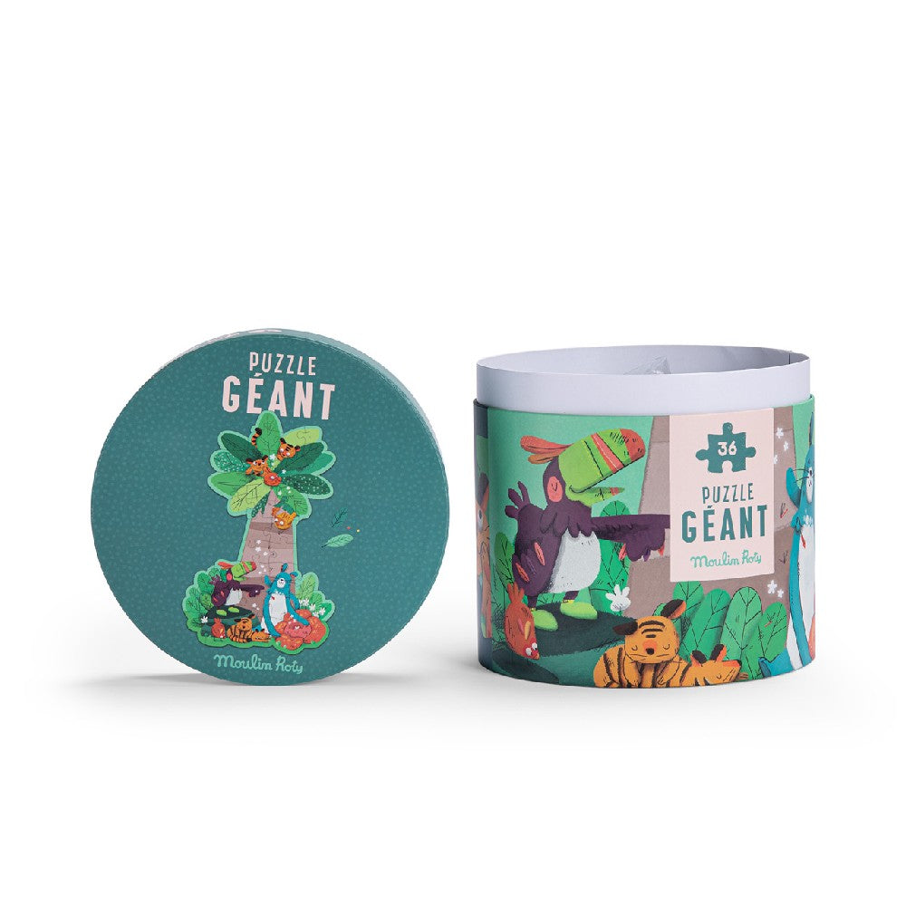 Puzzle gigant cu palmieri, Jungla veselă, Moulin Roty, 36 piese, 4 ani+