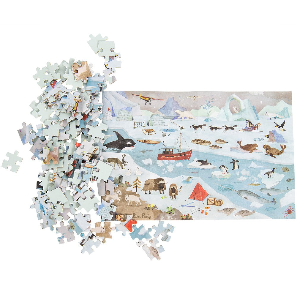 Puzzle-ul exploratorului, Cercul Polar, Moulin Roty, 96 piese, 30x20 cm, 5 ani+