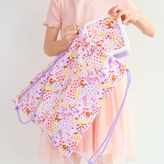 Rucsac cu șnur pentru copii tip sac sport, Flower Garden, A Little Lovely Company, 6 luni+