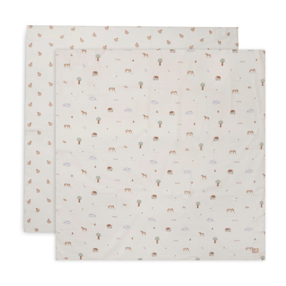 Set 2 museline din bumbac, Farm, Jollein, 115x115 cm