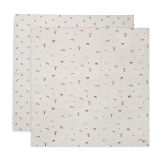 Set 2 museline din bumbac, Farm, Jollein, 115x115 cm