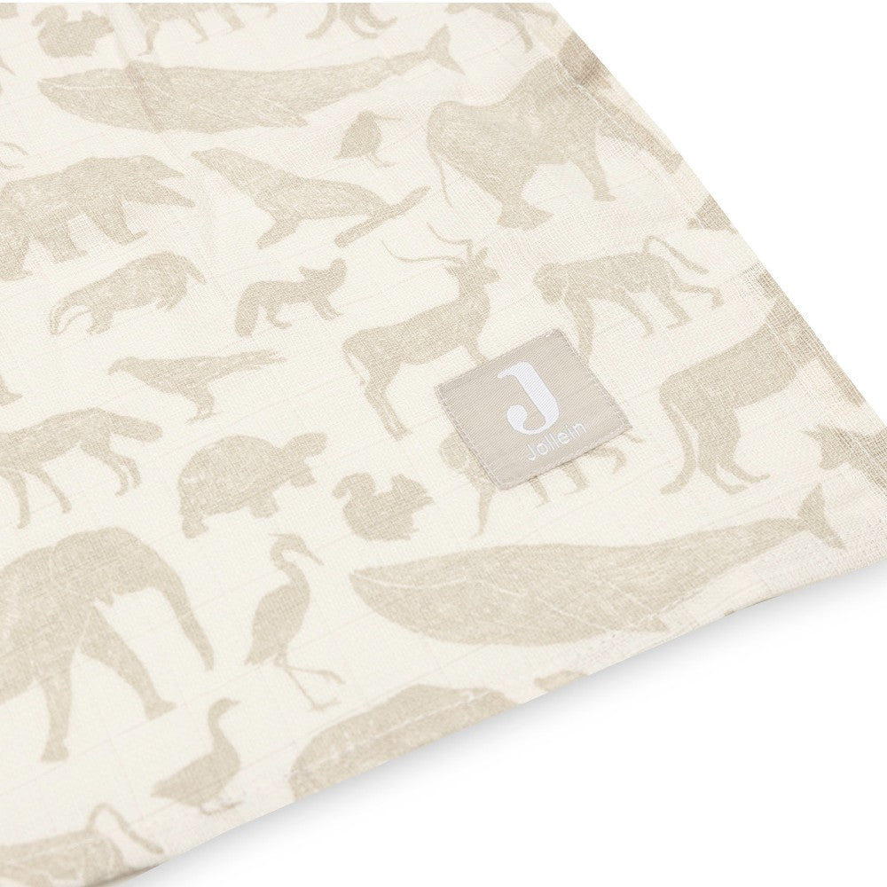 Set 2 museline din bumbac, Animale Nougat, Jollein, 115x115 cm, OEKO-TEX