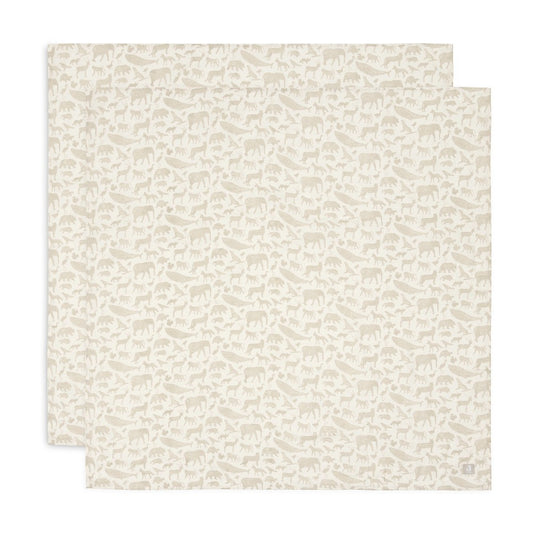 Set 2 museline din bumbac, Animale Nougat, Jollein, 115x115 cm,  OEKO-TEX