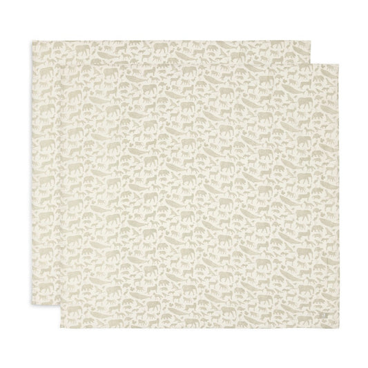 Set 2 museline din bumbac, Animale, Verde, Jollein, 115x115 cm, OEKO-TEX