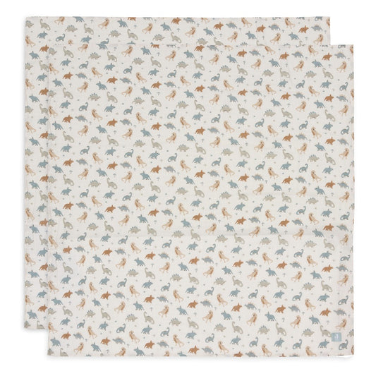 Set 2 museline din bumbac, Dinozauri Roarsome, Jollein, Alb, 115x115 cm,  OEKO-TEX