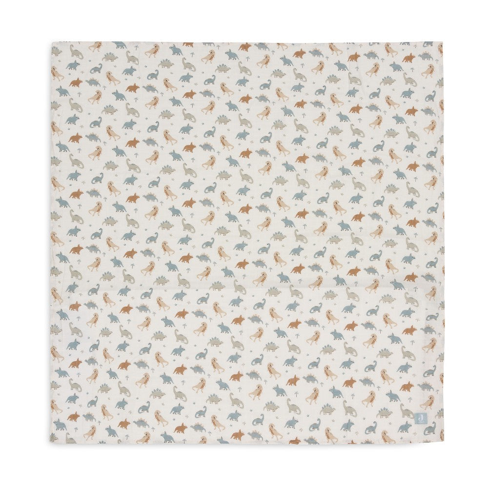 Set 2 museline din bumbac, Dinozauri Roarsome, Jollein, Alb, 115x115 cm, OEKO-TEX