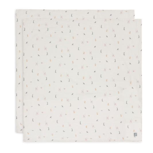 Set 2 museline din bumbac, Jungle Jambo , Jollein, Alb lăptos, 115x115 cm, OEKO-TEX
