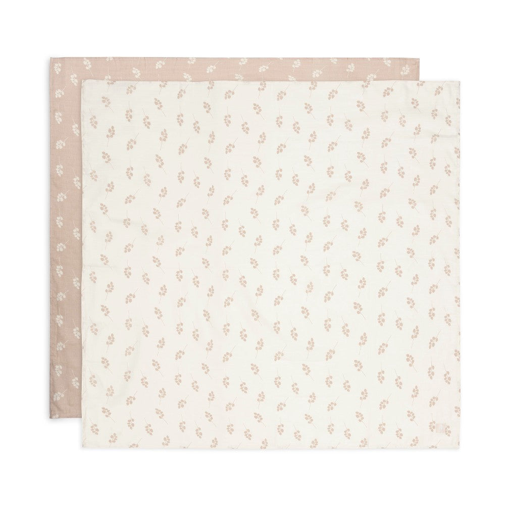 Set 2 museline din bumbac, Twig, Jollein, Roz piersică, 115x115 cm, OEKO-TEX