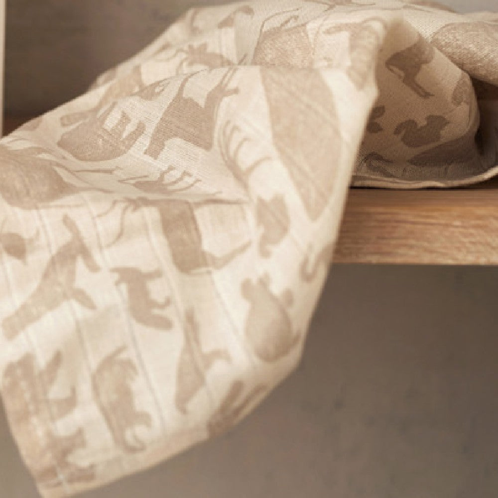 Set 3 museline din bumbac, Animale, Verde, Jollein, 70x70 cm, OEKO-TEX