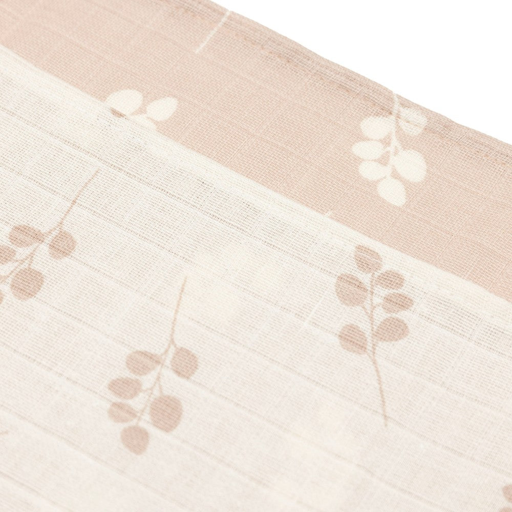 Set 3 museline din bumbac, Twig, Jollein, Roz piersică, 70x70 cm