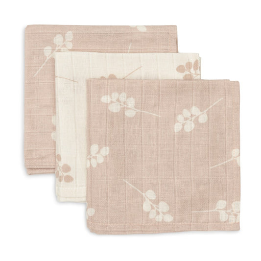 Set 3 museline din bumbac tip batistă, Twig, Jollein, 31x31 cm, Roz pal, OEKO-TEX