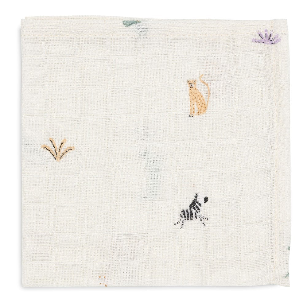 Set 3 museline din bumbac tip batistă, Jungle Jambo Jollein, 31x31 cm, Alb, OEKO-TEX