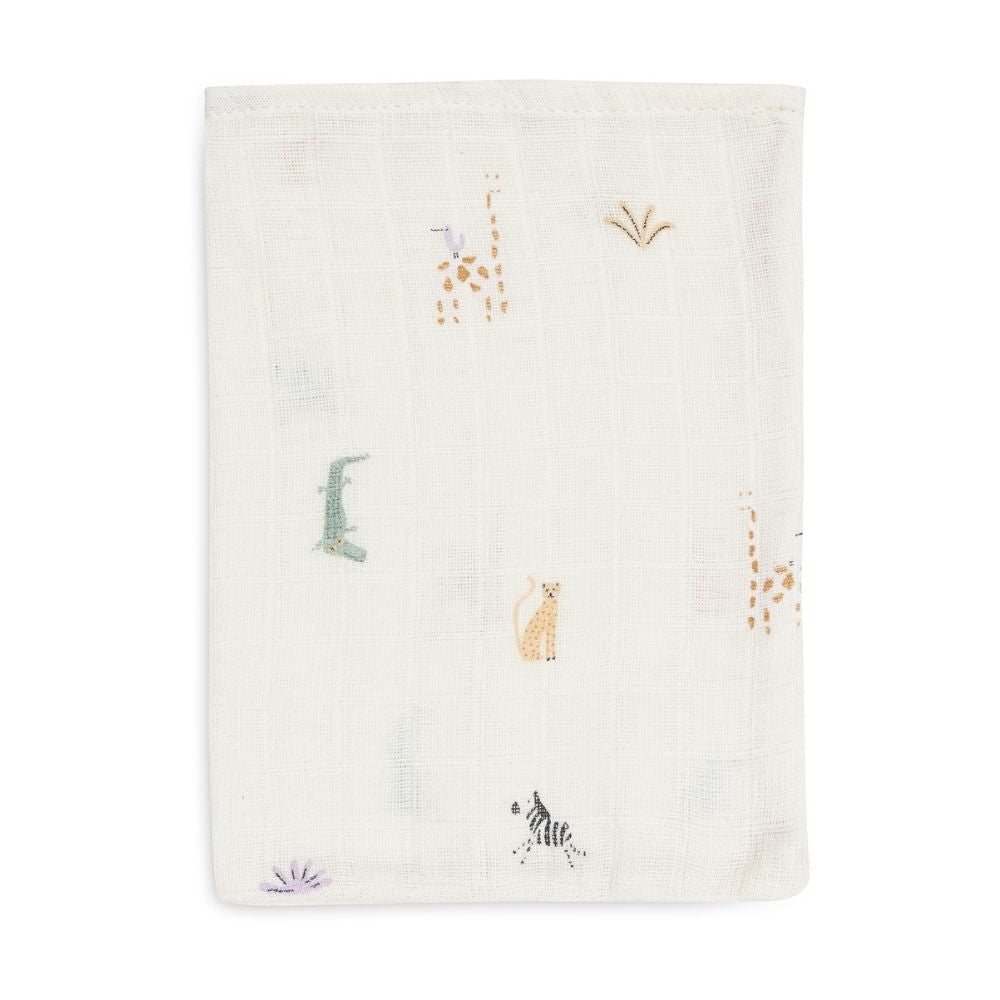 Set 3 museline din bumbac tip mănușă de baie, Jungle Jambo, Jollein, 20x15 cm