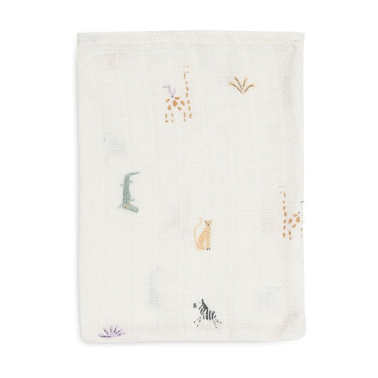 Set 3 museline din bumbac tip mănușă de baie, Jungle Jambo, Jollein, 20x15 cm