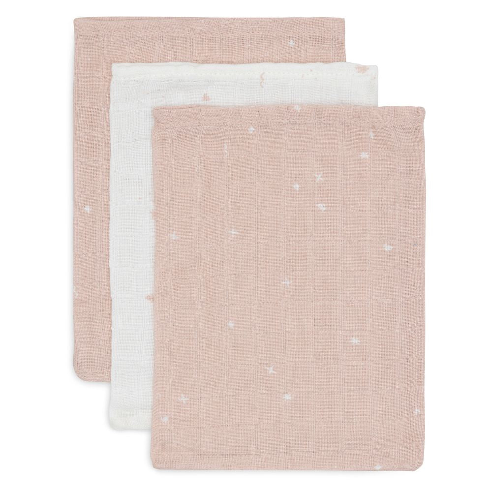 Set 3 museline din bumbac tip batistă de baie, Twinkling - Wild Rose, Jollein, 20x15 cm, OEKO-TEX