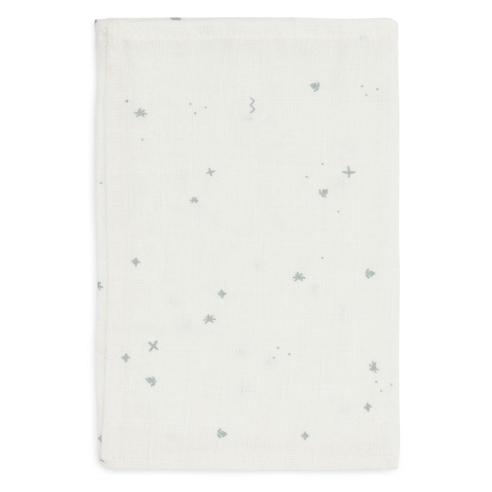 Set 3 museline din bumbac tip batistă de baie, Twinkling, Albastru cenușiu, Jollein, 20x15 cm