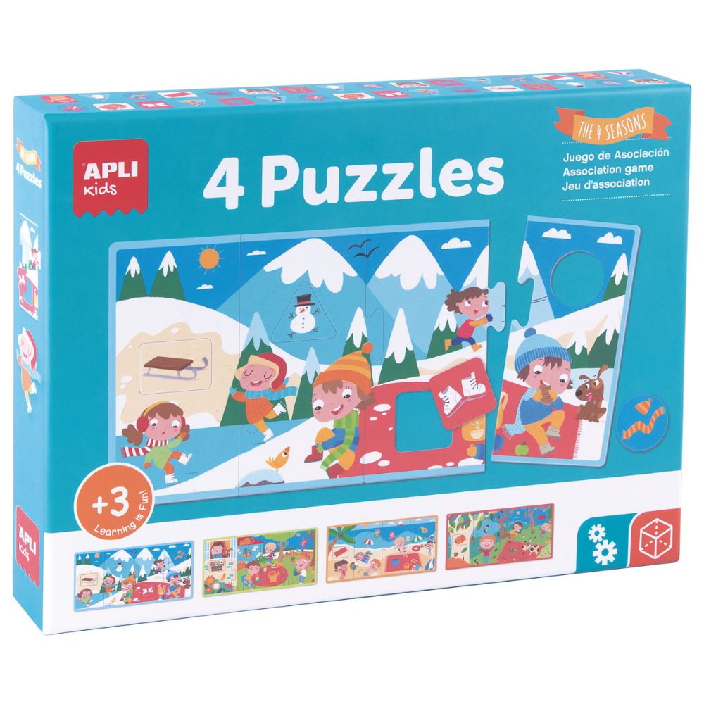 Set 4 puzzle-uri de asociere, Cele 4 anotimpuri, 36x18 cm, APLI, 3 ani+