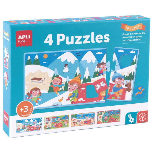 Set 4 puzzle-uri de asociere, Cele 4 anotimpuri, 36x18 cm, APLI, 3 ani+