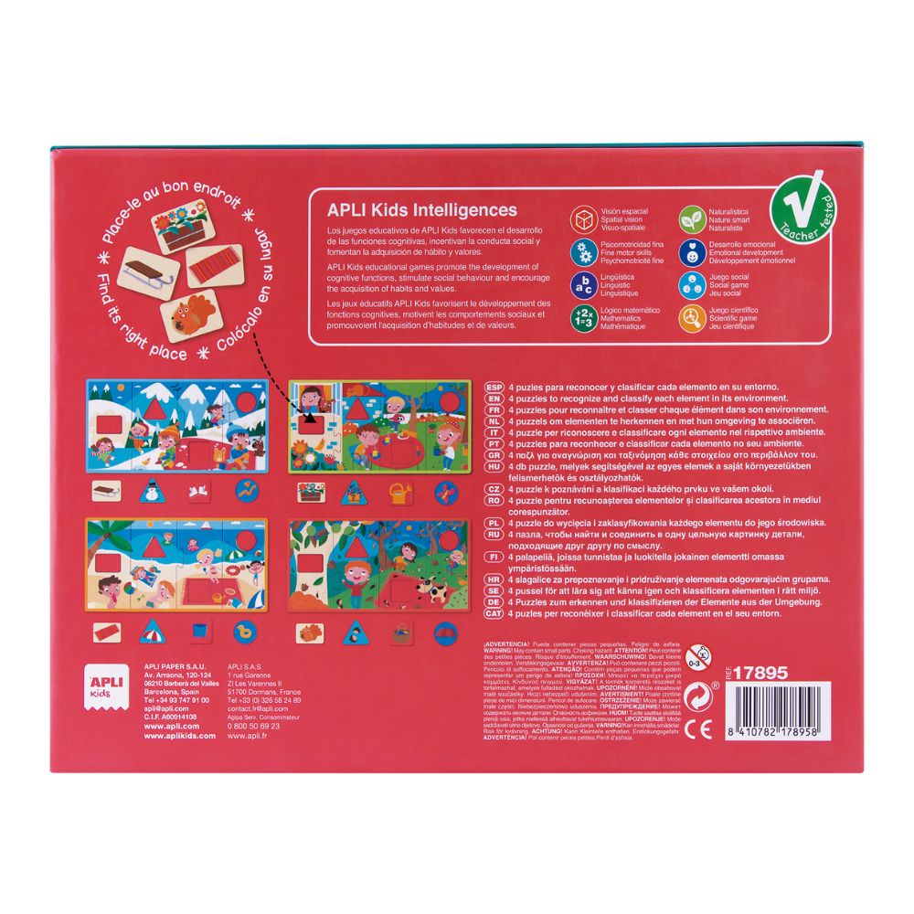 Set 4 puzzle-uri de asociere, Cele 4 anotimpuri, 36x18 cm, APLI, 3 ani+