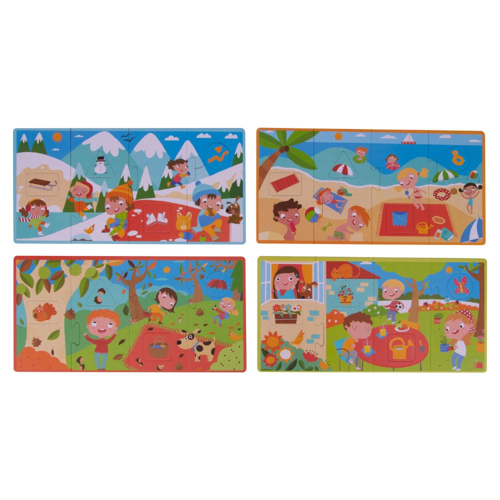 Set 4 puzzle-uri de asociere, Cele 4 anotimpuri, 36x18 cm, APLI, 3 ani+