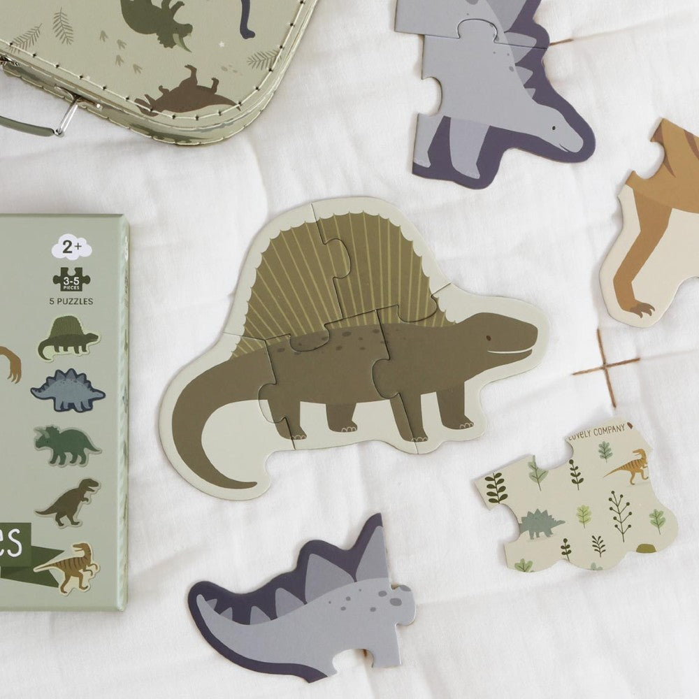 Set 5 Jigsaw Puzzle-uri, Dinozauri, A Little Lovely Company, 19 piese, 2 ani+