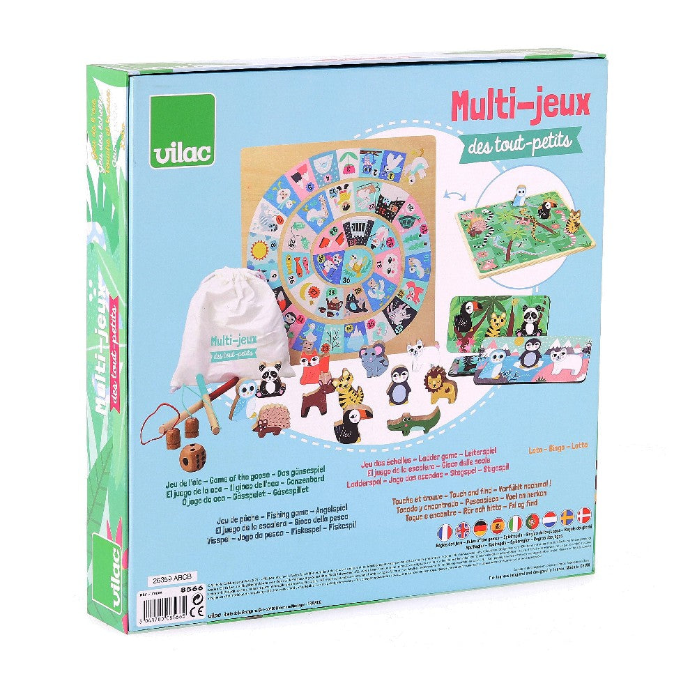 Set 5 jocuri educative și de societate din lemn, Vilac, 21 piese, 2 ani+