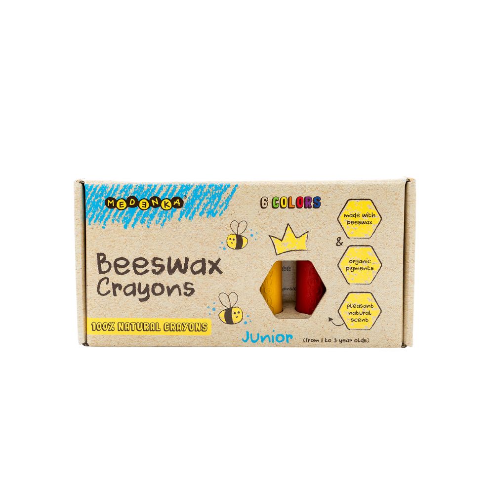 Set 6 Creioane colorate din ceară naturală de albine, JUNIOR, Medenka, 12 luni+