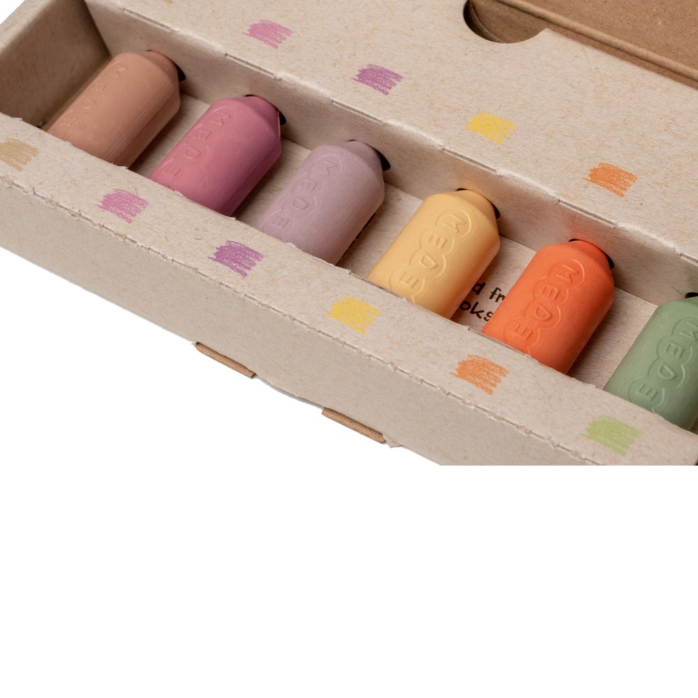 Set 6 Creioane colorate din ceară naturală de albine, JUNIOR Pastel, Medenka, 12 luni+