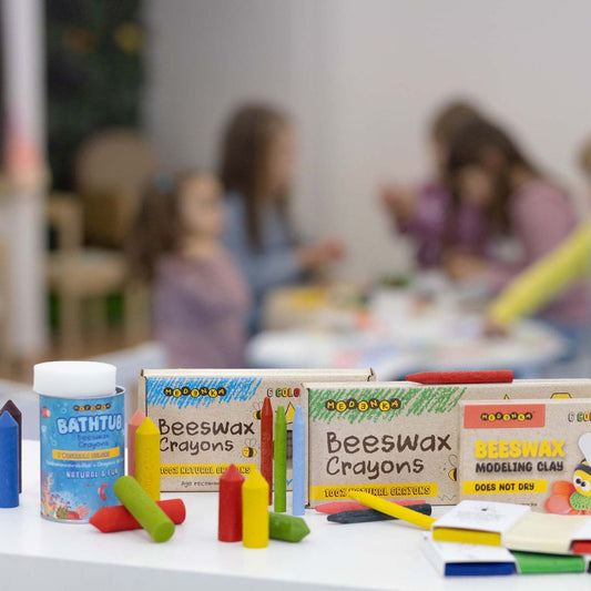Set 6 Creioane colorate din ceară naturală de albine, JUNIOR Pastel, Medenka, 12 luni+