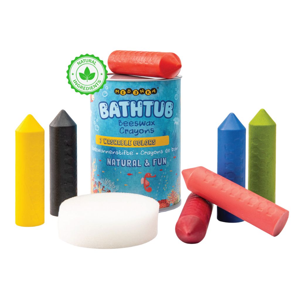Set 7 Creioane lavabile pentru baie din ceară naturală de albine, Medenka, 3 ani+