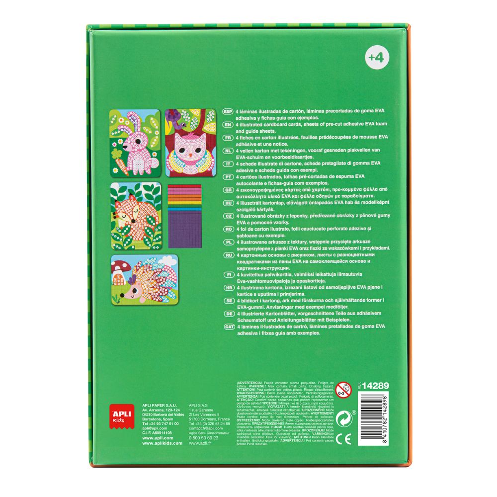 Set creativ cu 4 carduri, Animalele pădurii, Mozaic spumă EVA, APLI, 4 ani+