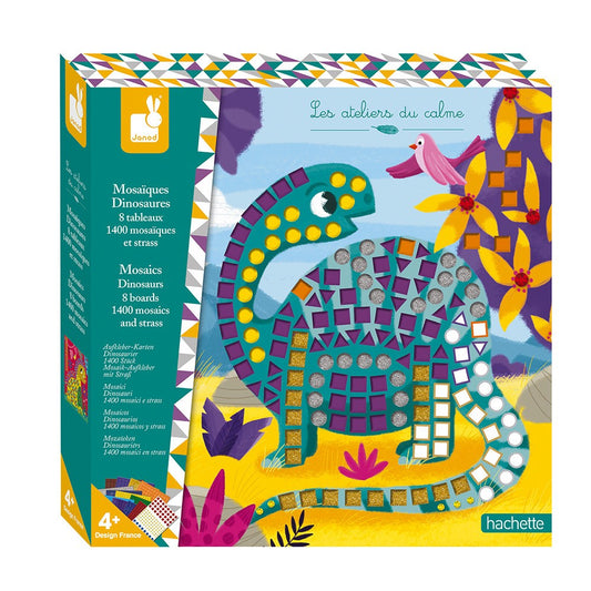 Set creativ cu 8 carduri, Dinozauri, Mozaic, Janod, 4 ani+