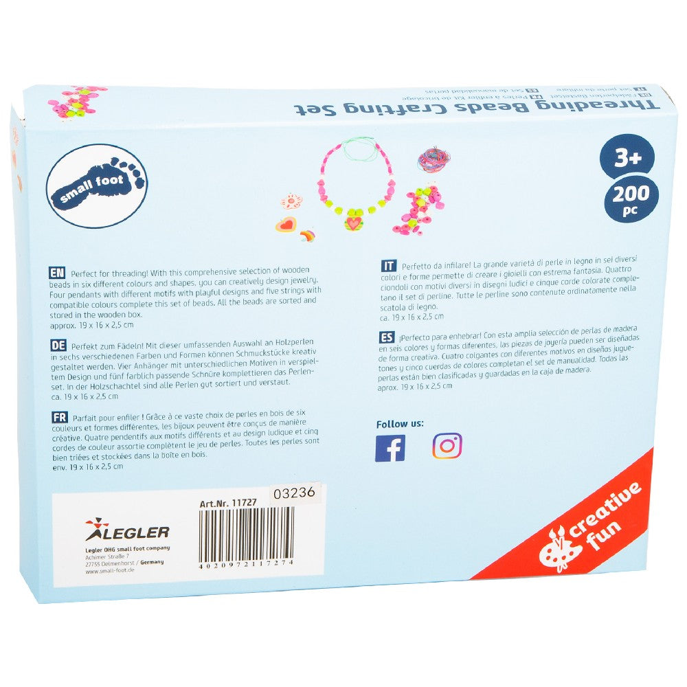 Set de artizanat mărgele cu filet, Small Foot, 199 piese, 3 ani+