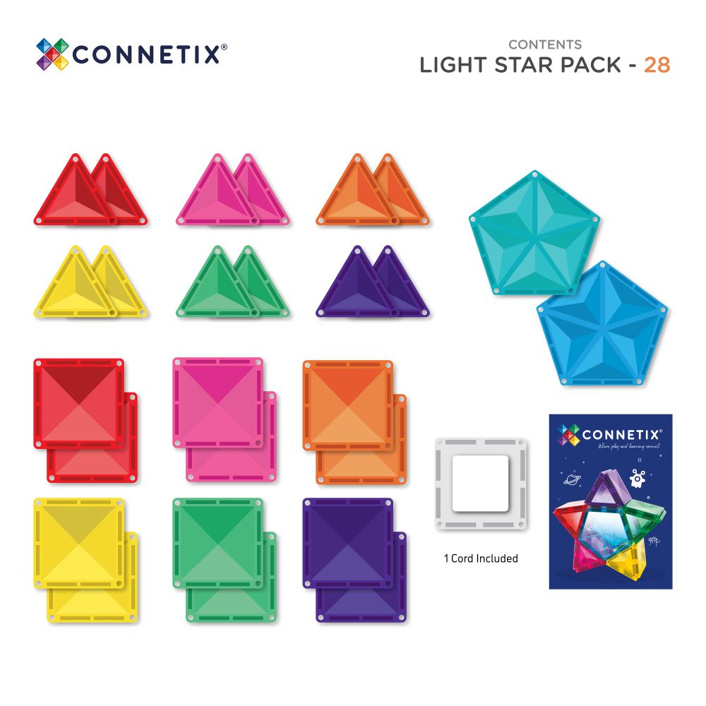 Set de construcție magnetic, Light Star, Connetix Tiles, 28 piese, 3 ani+