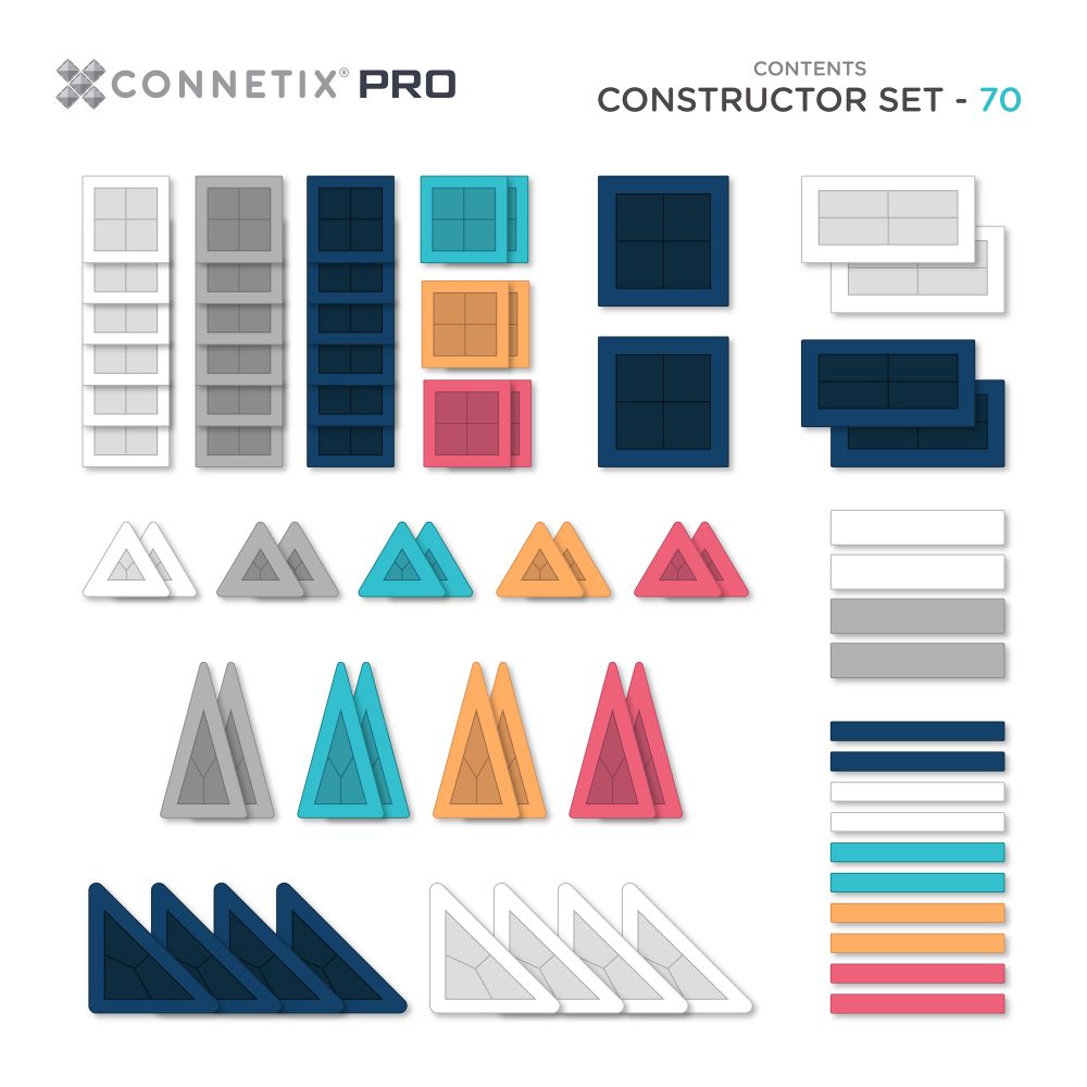 Set de construcție magnetic, PRO Constructor, Connetix Tiles, 70 piese, 3 ani+