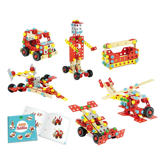 Set de construcție din lemn Super-Batibloc, Vilac, 100 piese, 4 ani+